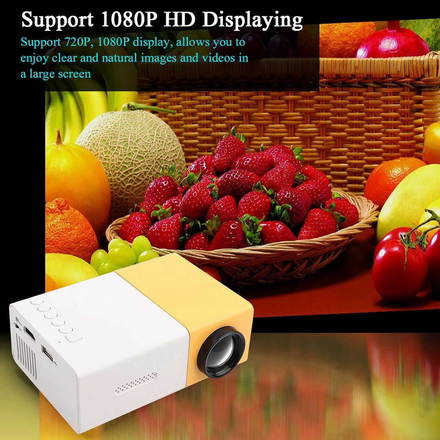 Portable Video Projector, 1080P Full HD Mini 4K Home Theater Projector Support 30,000 Hrs LED Lamp Life, 1500 Lux, Compatible with HDMI/VGA/USB/TV Box/Laptop/Dvd for Indoor Outdoor(Us Plug)